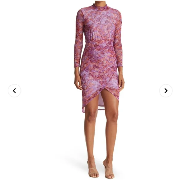 LAUNDRY BY SHELLI SEGAL Floral Mock Neck Long Sleeve Faux Wrap Midi Dres LAUNDRY BY SHELLI SEGAL Floral Mock Neck Long Sleeve Faux Wrap Midi Dres